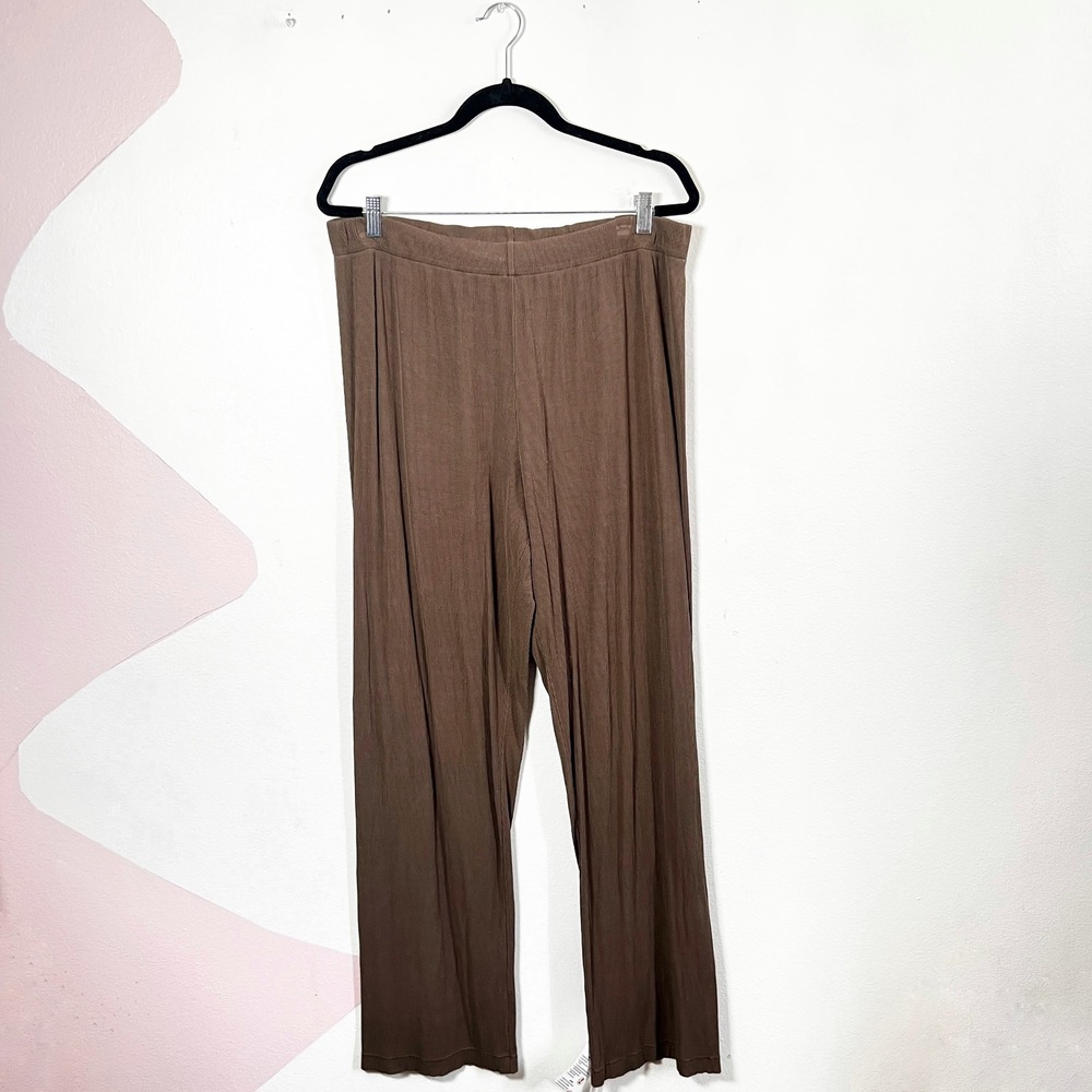 Skims Ribbed Lounge Pants Size XL Brown Wide Leg Modal Stretch